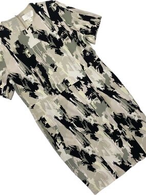 Boss Abstract Brushstroke Midi Dress in Black, Gray, Cream